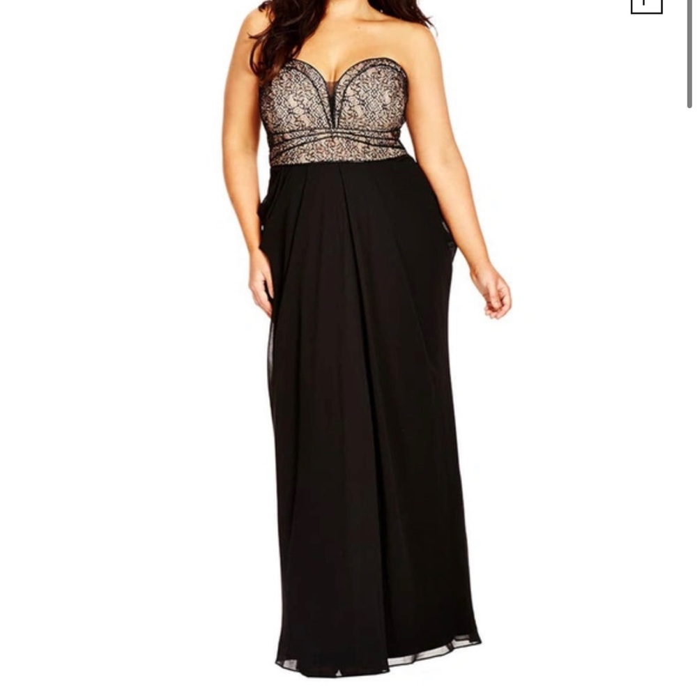 SOLD 👗 CITY CHIC Motown Strapless Lace & Chiffon Gown In Black Size S=16